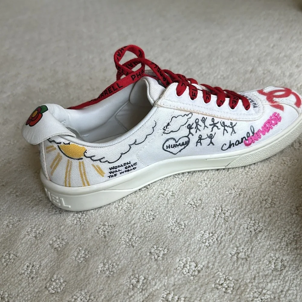 Chanel Pharrell Canvas Capsule Sneakers White Graffiti